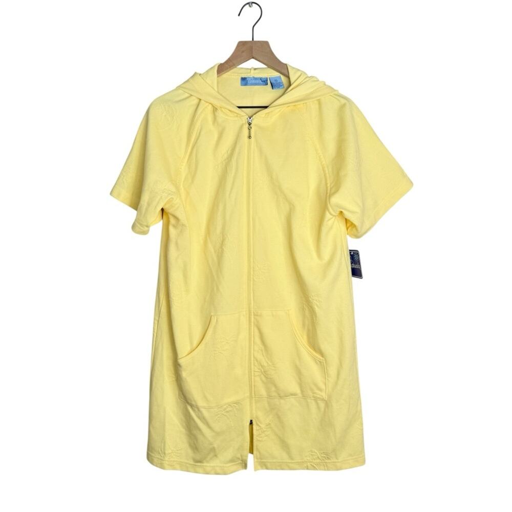 Y2K NOS Yellow Palm Tree Jacquard Zip Beach Cover Up – Size S